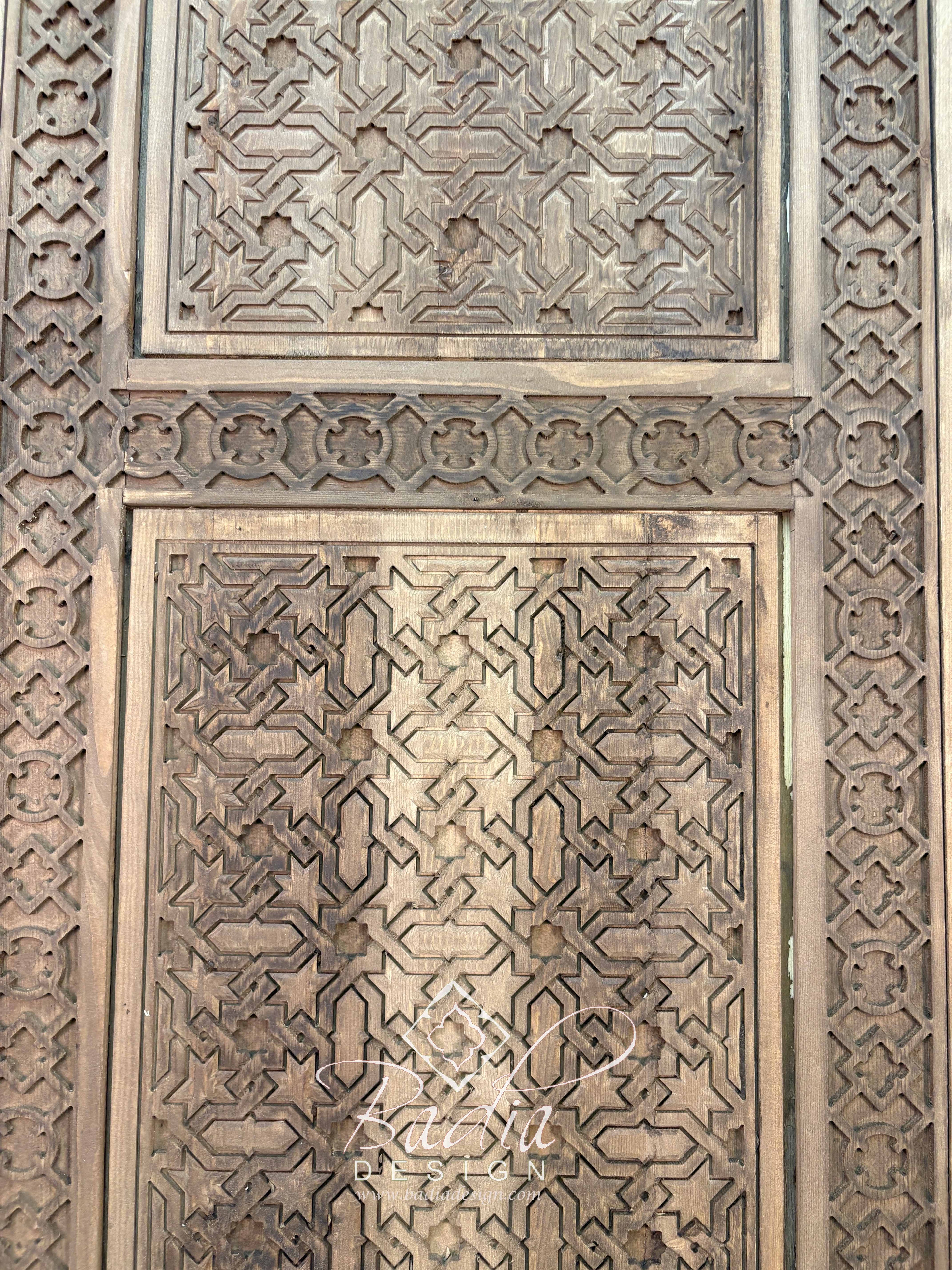 Stained Moroccan Hand Carved Wooden Door