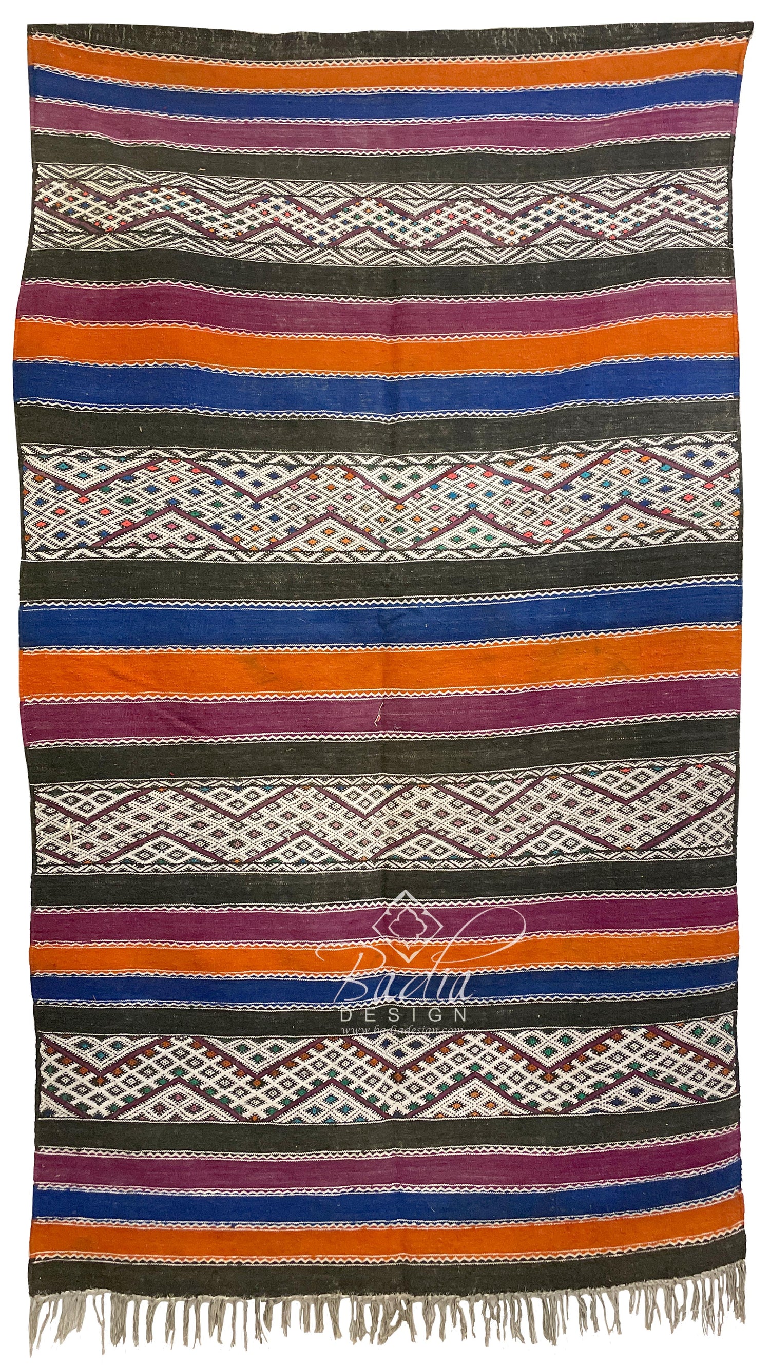 Vivid Color Moroccan Kilim Rug with Tribal Designs