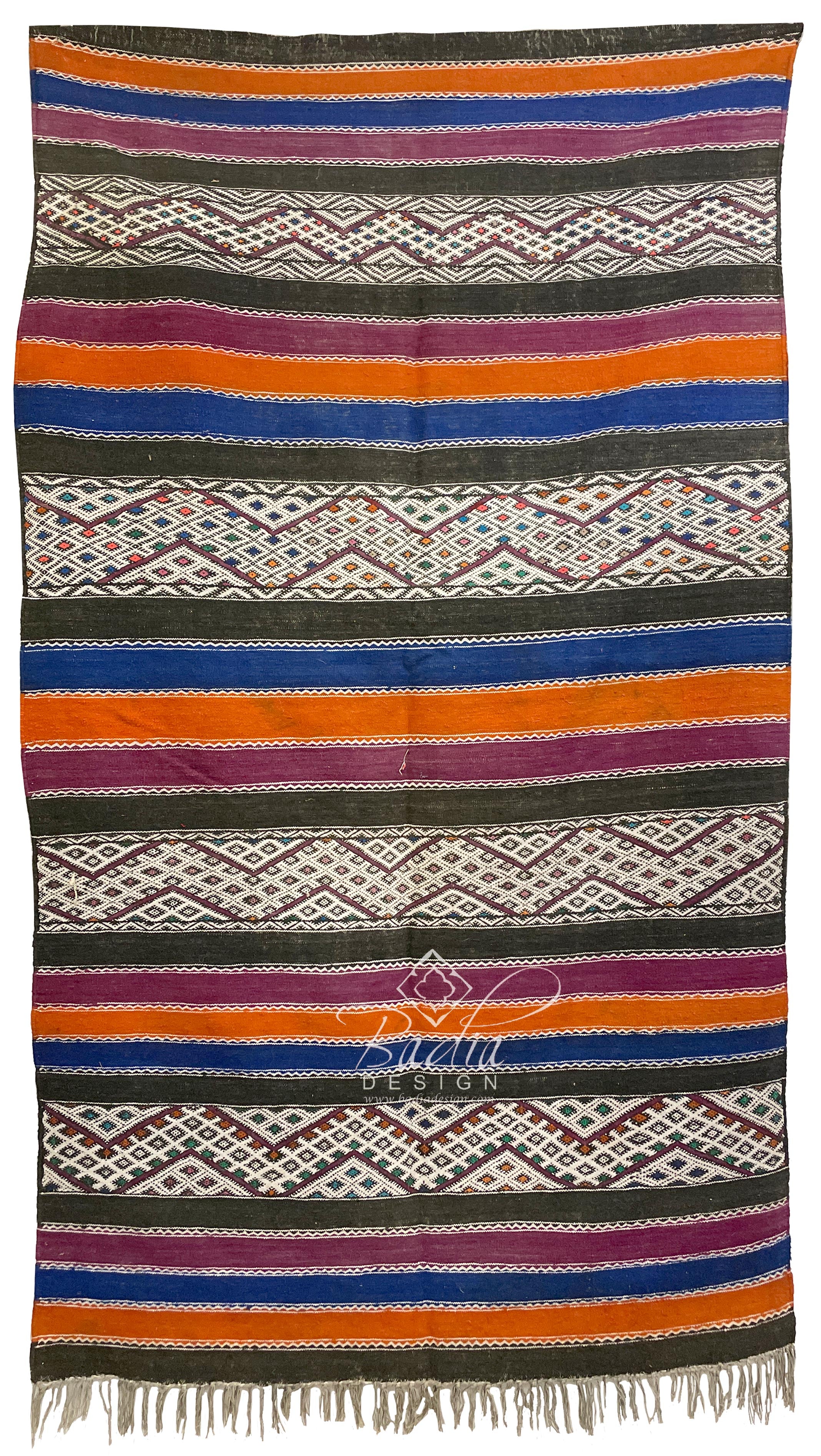 Vivid Color Moroccan Kilim Rug with Tribal Designs
