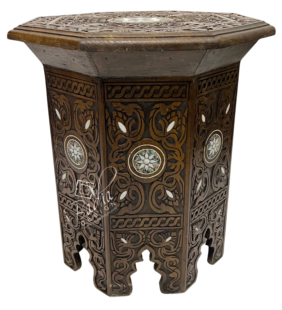 Intricately Designed Hand Carved Side Table with Inlay