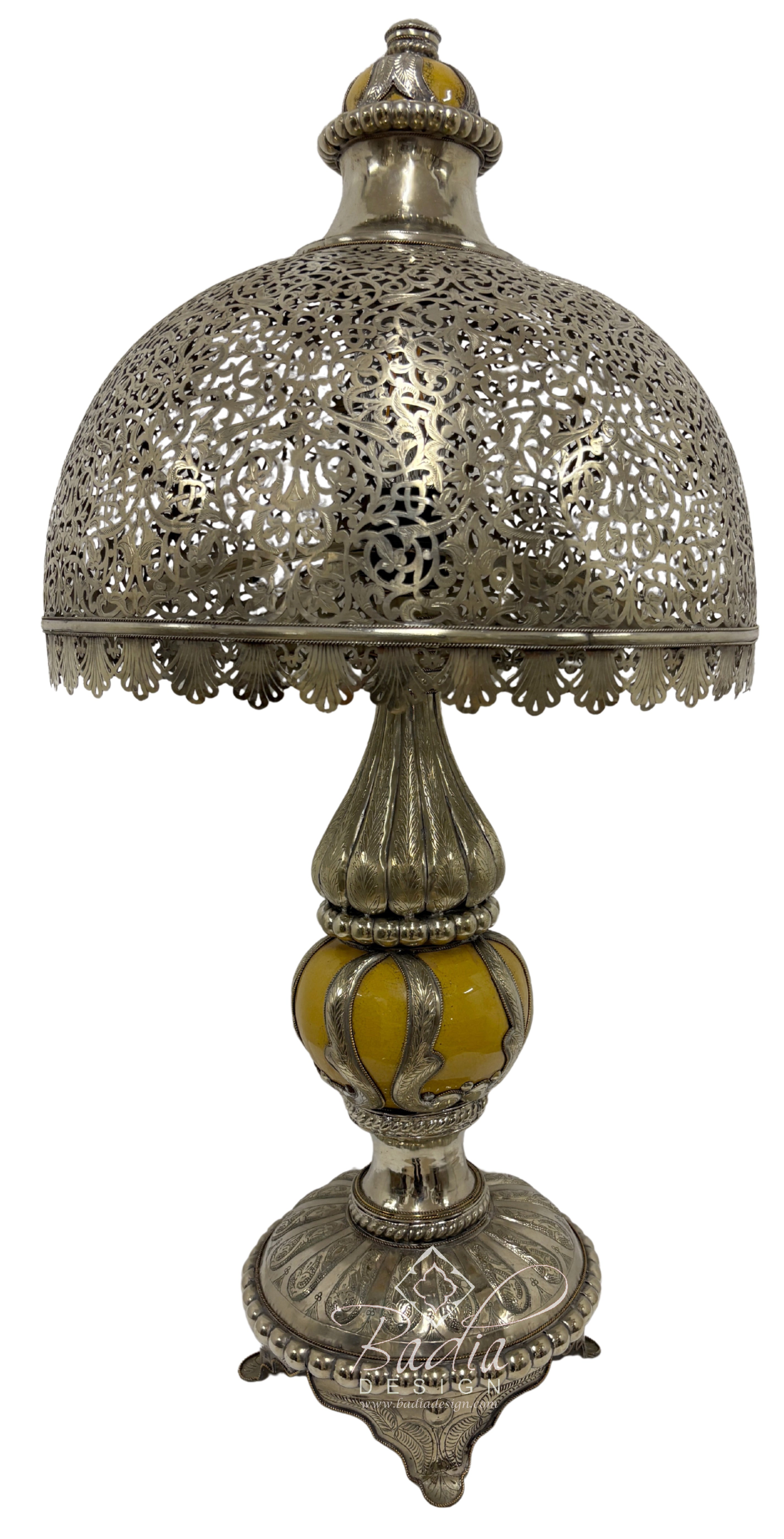 Intricately Designed Silver and Ceramic Desktop Lamp