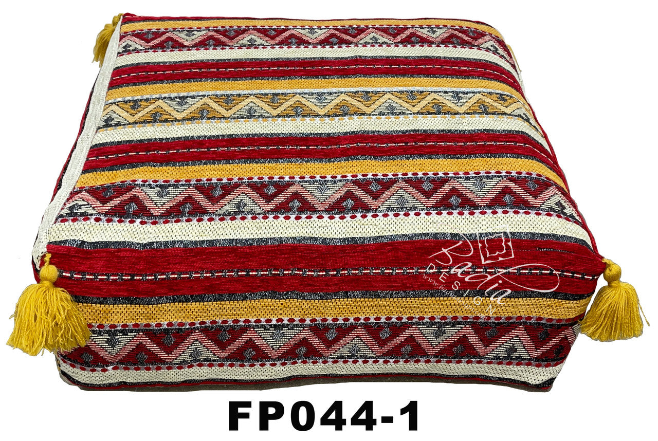 Square Kilim Floor Ottoman with Tassels