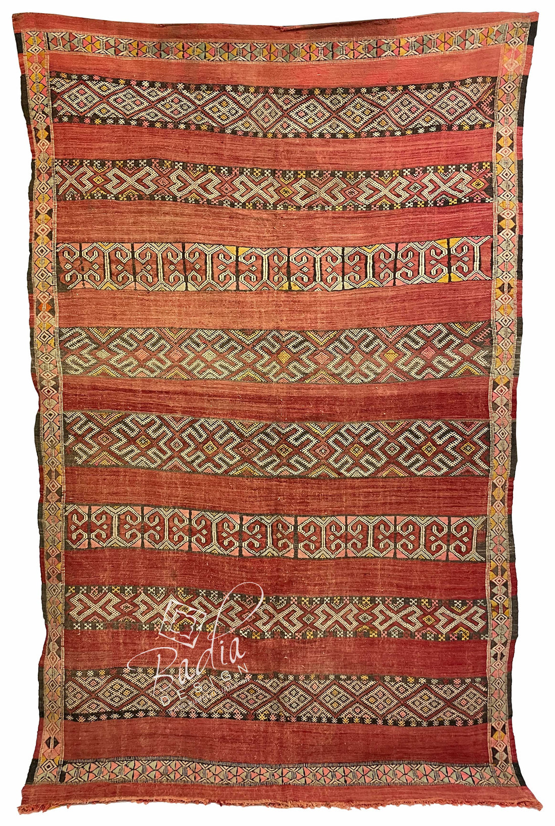 Red Multi-Color Handmade Moroccan Kilim Rug
