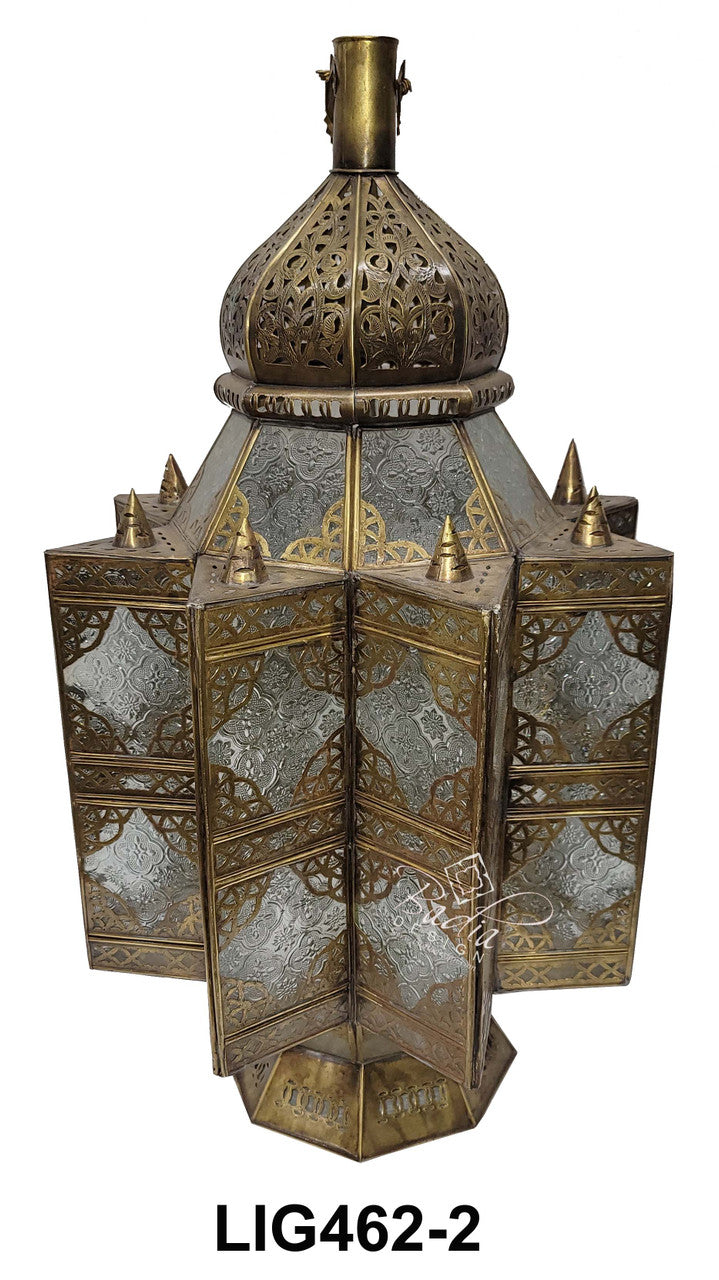 Large Brass Floor Lantern with Frosted Glass