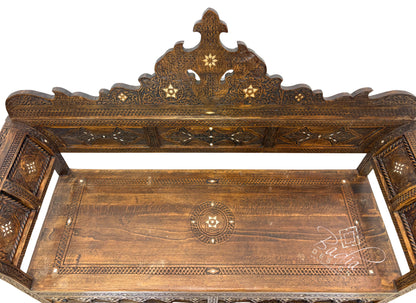 Large Stained Wood Inlay Bench