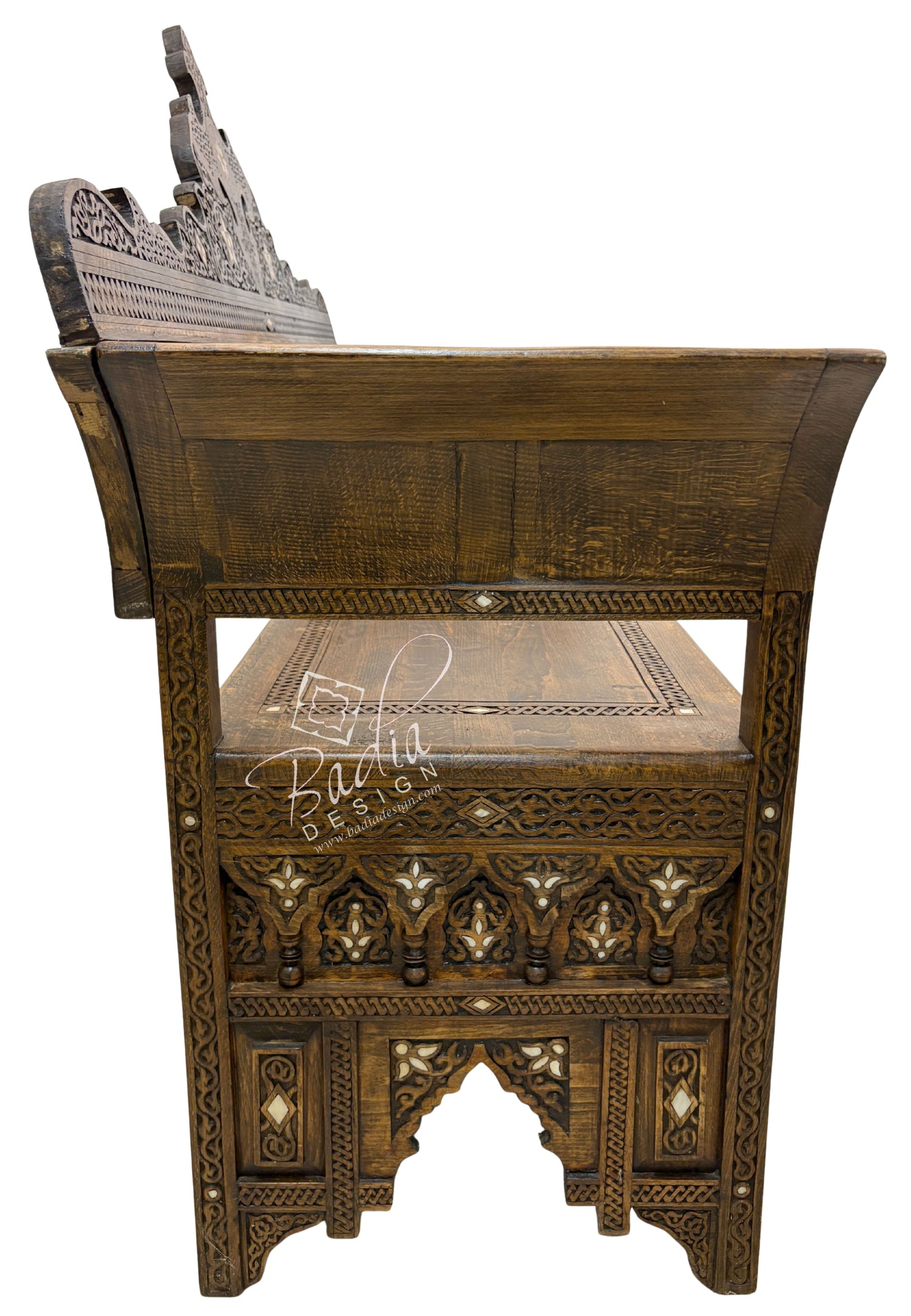 Large Stained Wood Inlay Bench