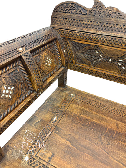 Large Stained Wood Inlay Bench