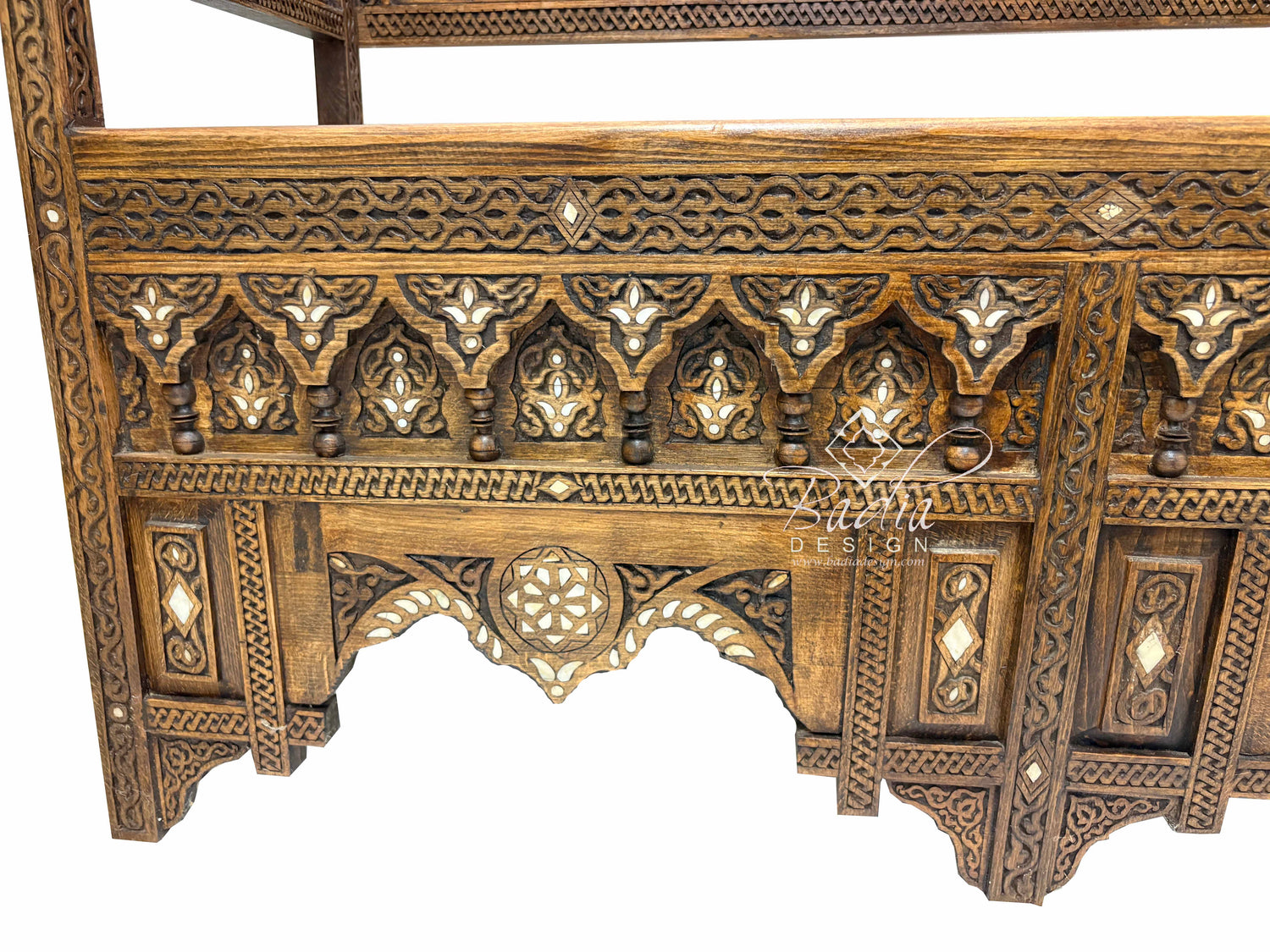 Large Stained Wood Inlay Bench