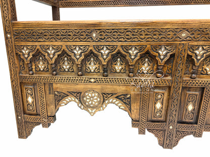 Large Stained Wood Inlay Bench