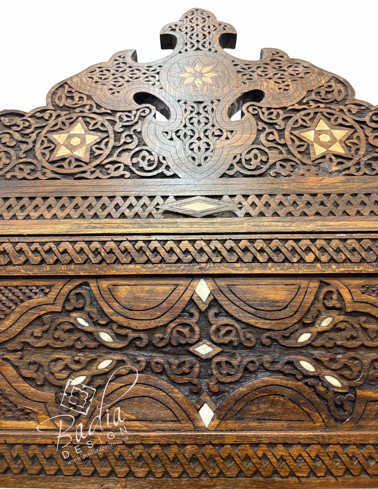 Large Stained Wood Inlay Bench