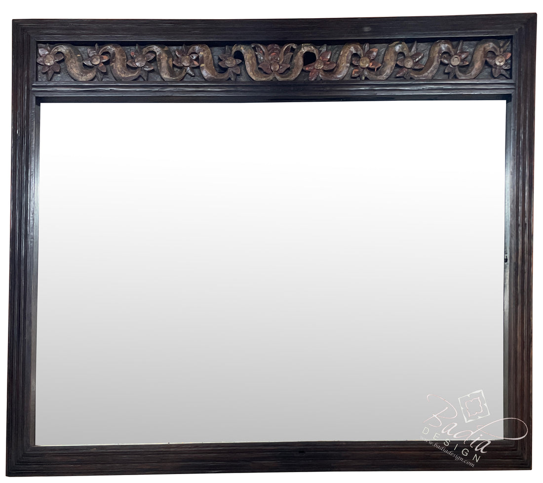 Large Vintage Hand Carved Wooden Frame Mirror