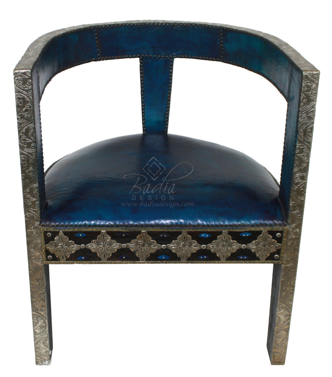 Embossed Metal Bone Inlay Chair with Leather Seat