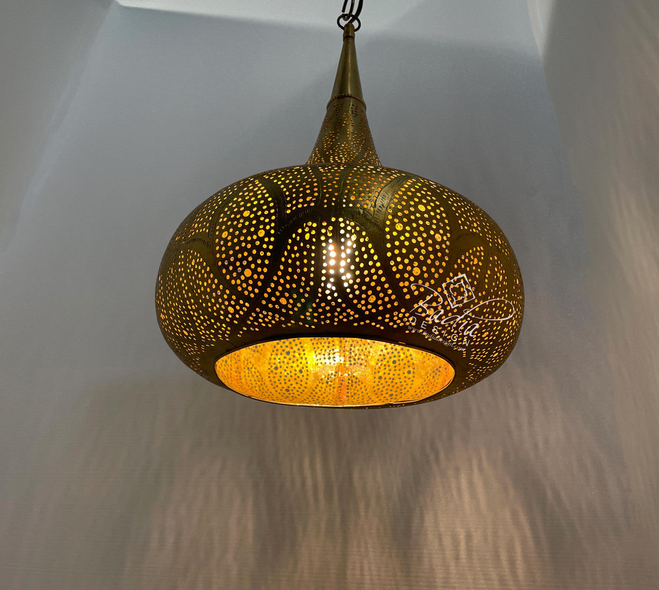 Intricately Designed Teardrop Shaped Brass Lantern