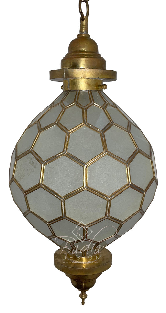 Round Hanging Brass Lantern with White Glass