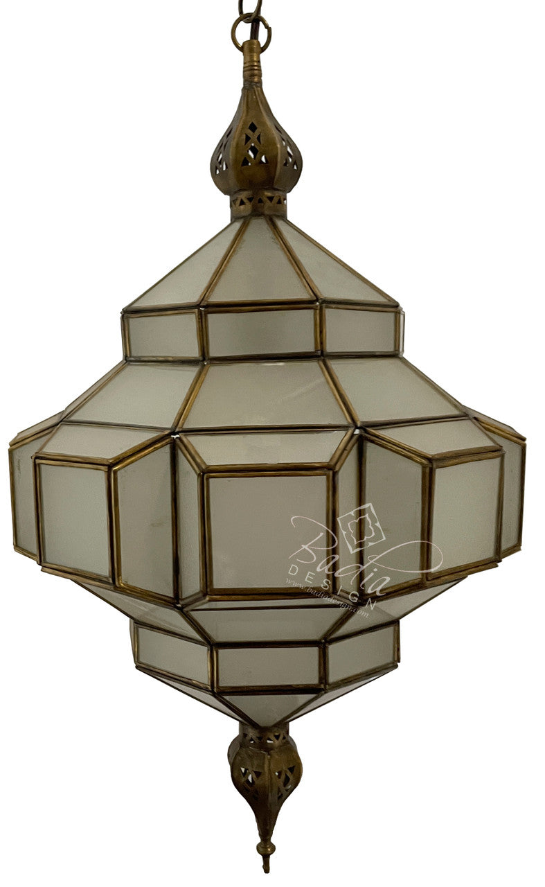 Hanging Brass Lantern with White Glass