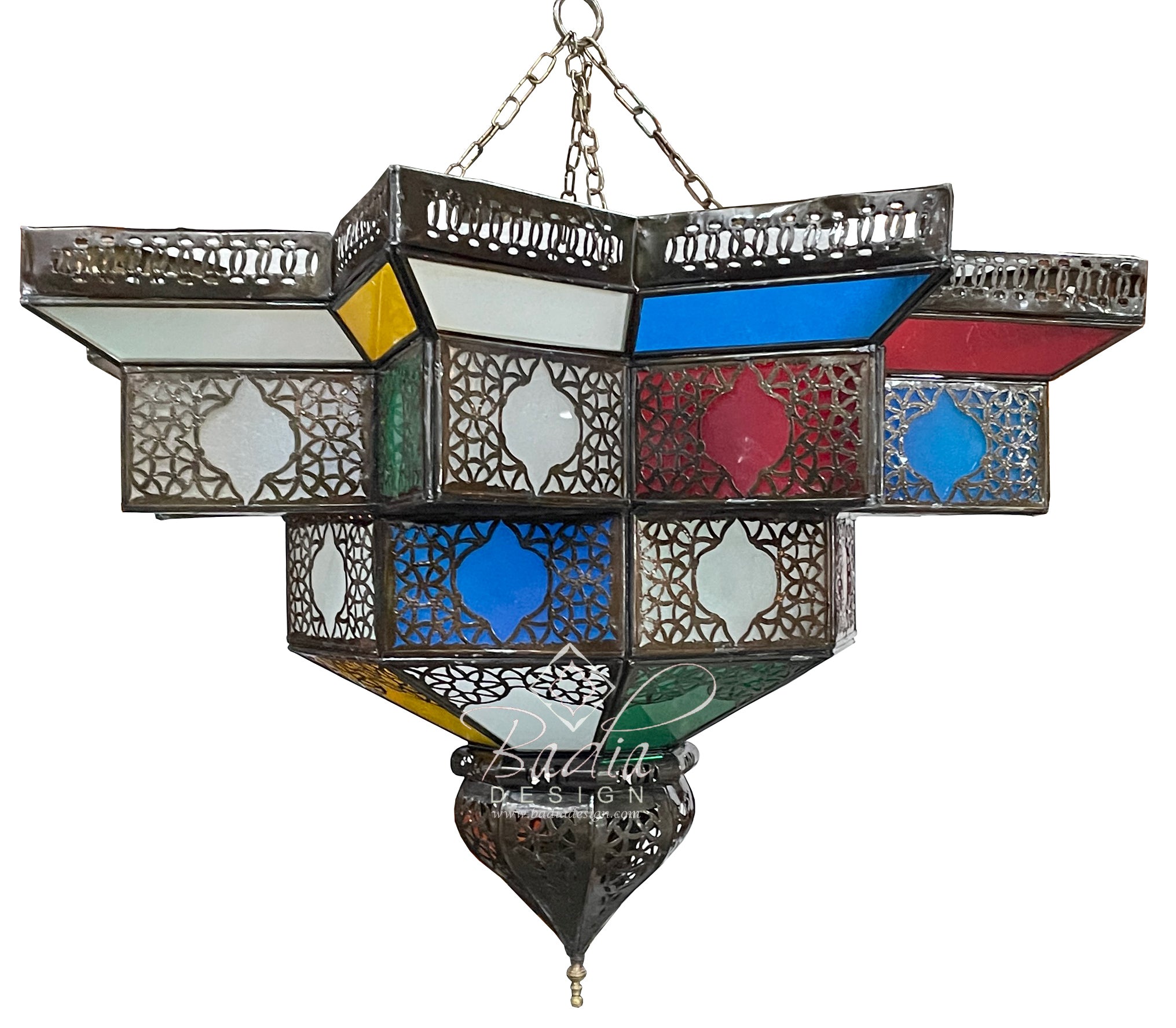 Star Shaped Hanging Multi-Color Glass Lantern