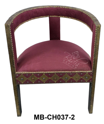 Embossed Metal Bone Inlay Chair with Fabric Seat