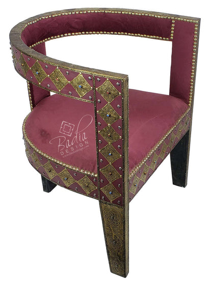 Embossed Metal Bone Inlay Chair with Fabric Seat