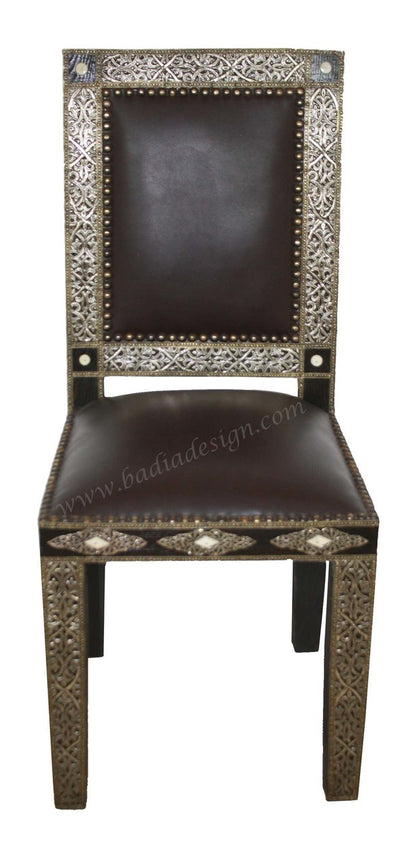 Embossed Metal Bone Inlay Chair with Leather Seat