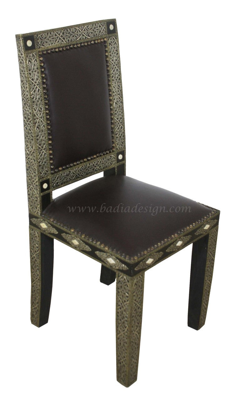 Embossed Metal Bone Inlay Chair with Leather Seat
