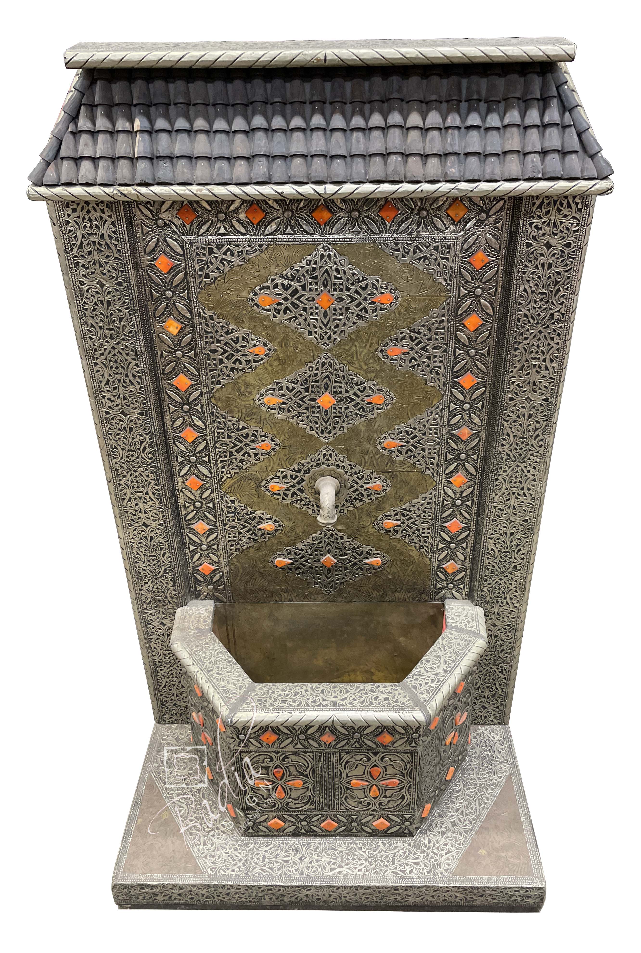 Moroccan Metal and Orange Bone Wall Fountain