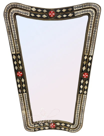 Moroccan Metal and Bone Inlay Mirror with Curved Frame