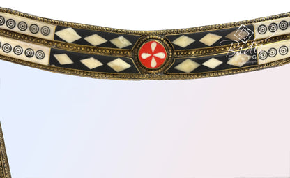 Metal and Bone Inlay Mirror with Curved Frame