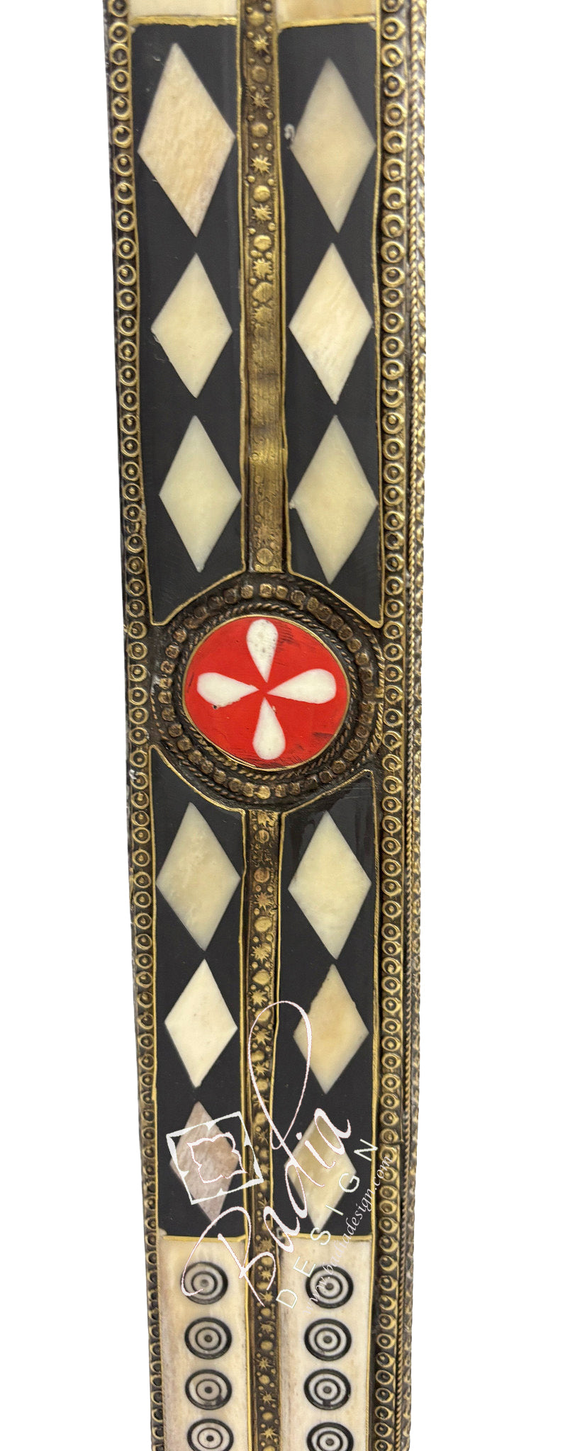 Metal and Bone Inlay Mirror with Curved Frame