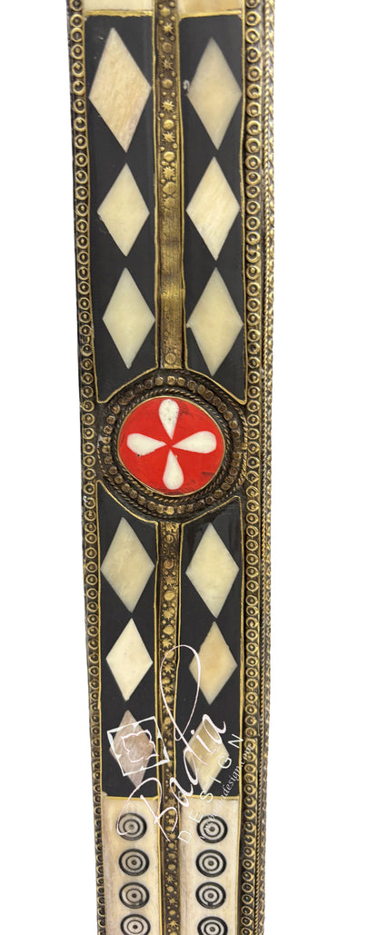 Metal and Bone Inlay Mirror with Curved Frame