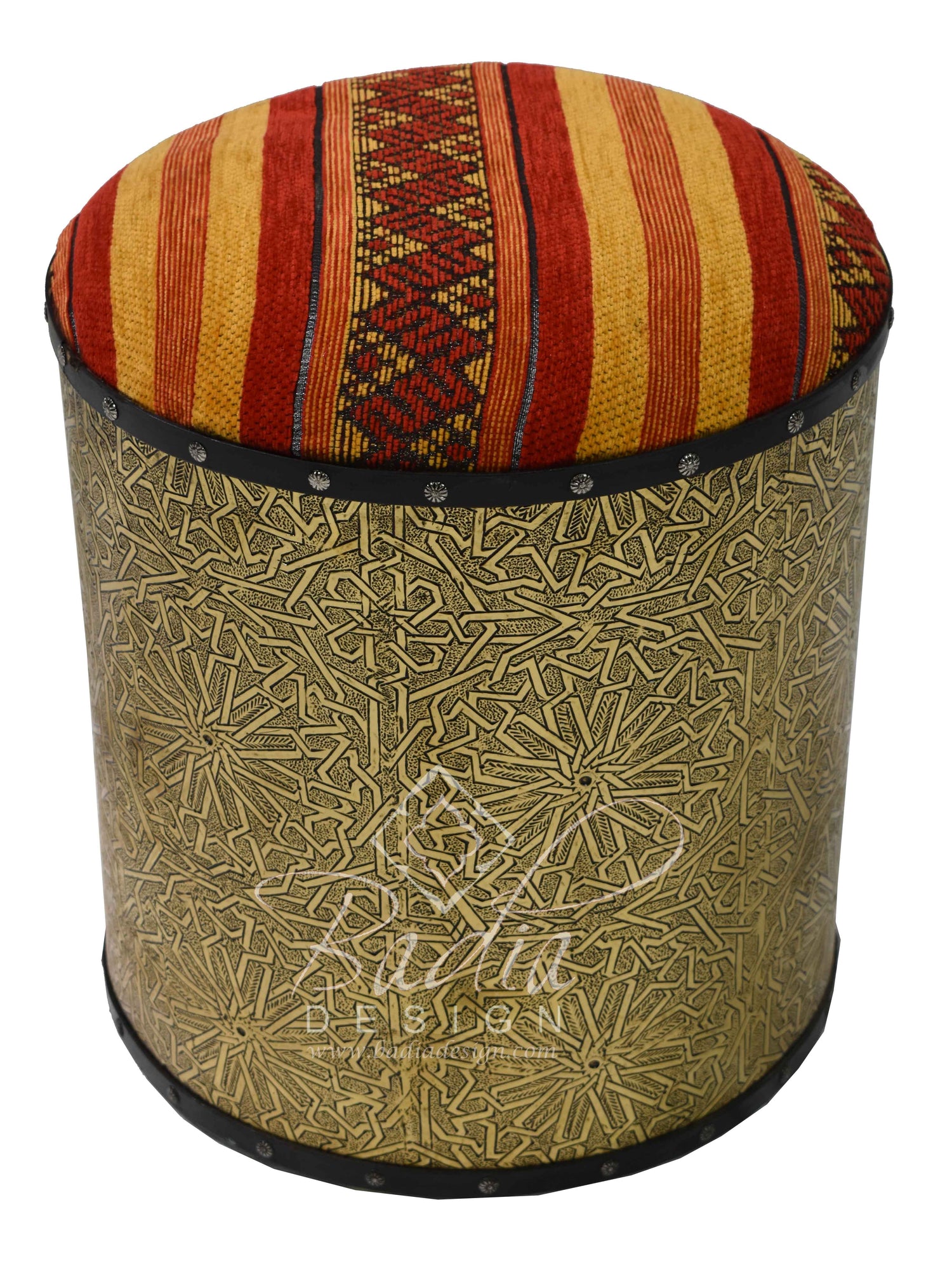 Round Metal and Fabric Seat Ottoman