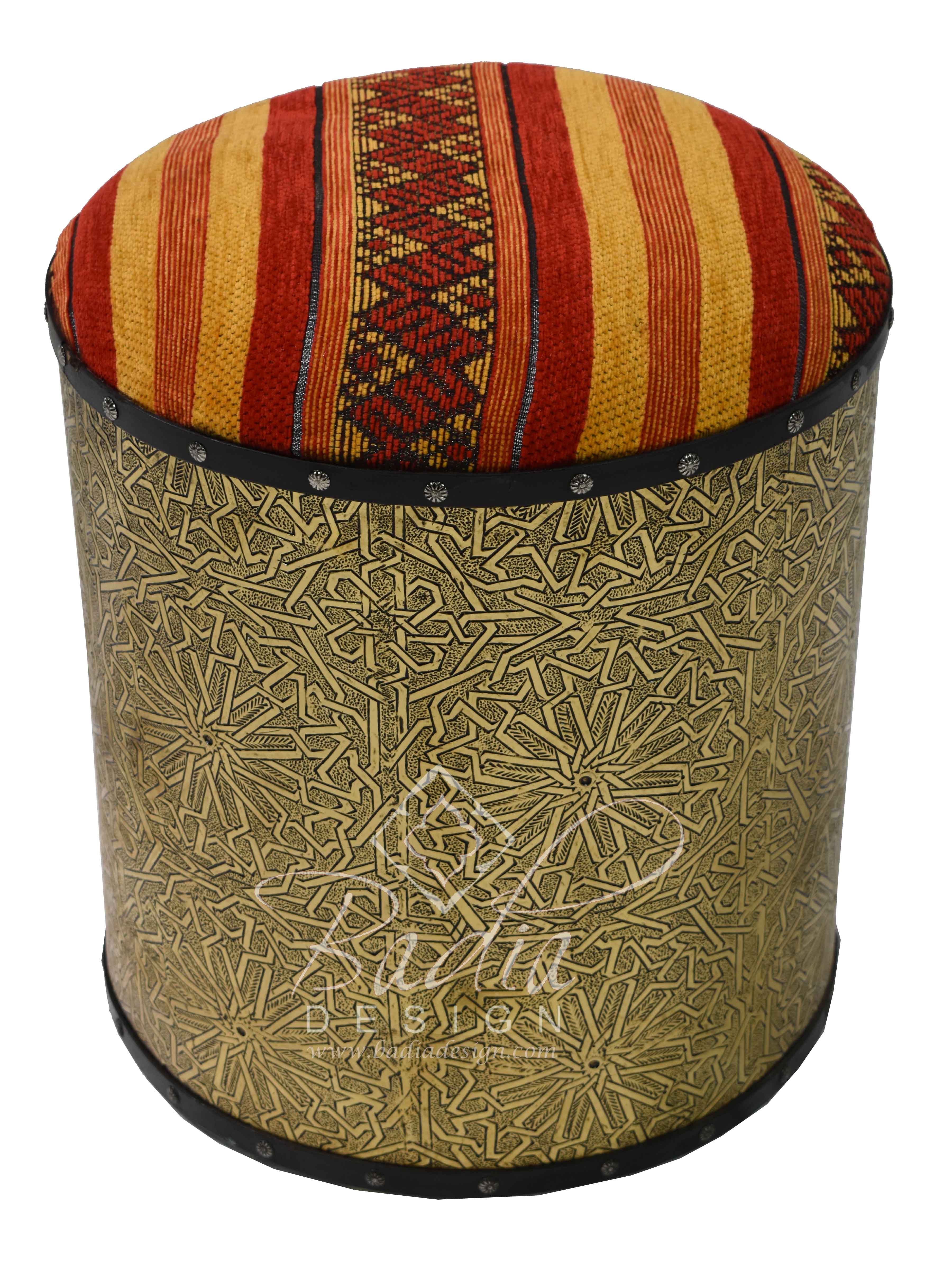 Round Metal and Fabric Seat Ottoman