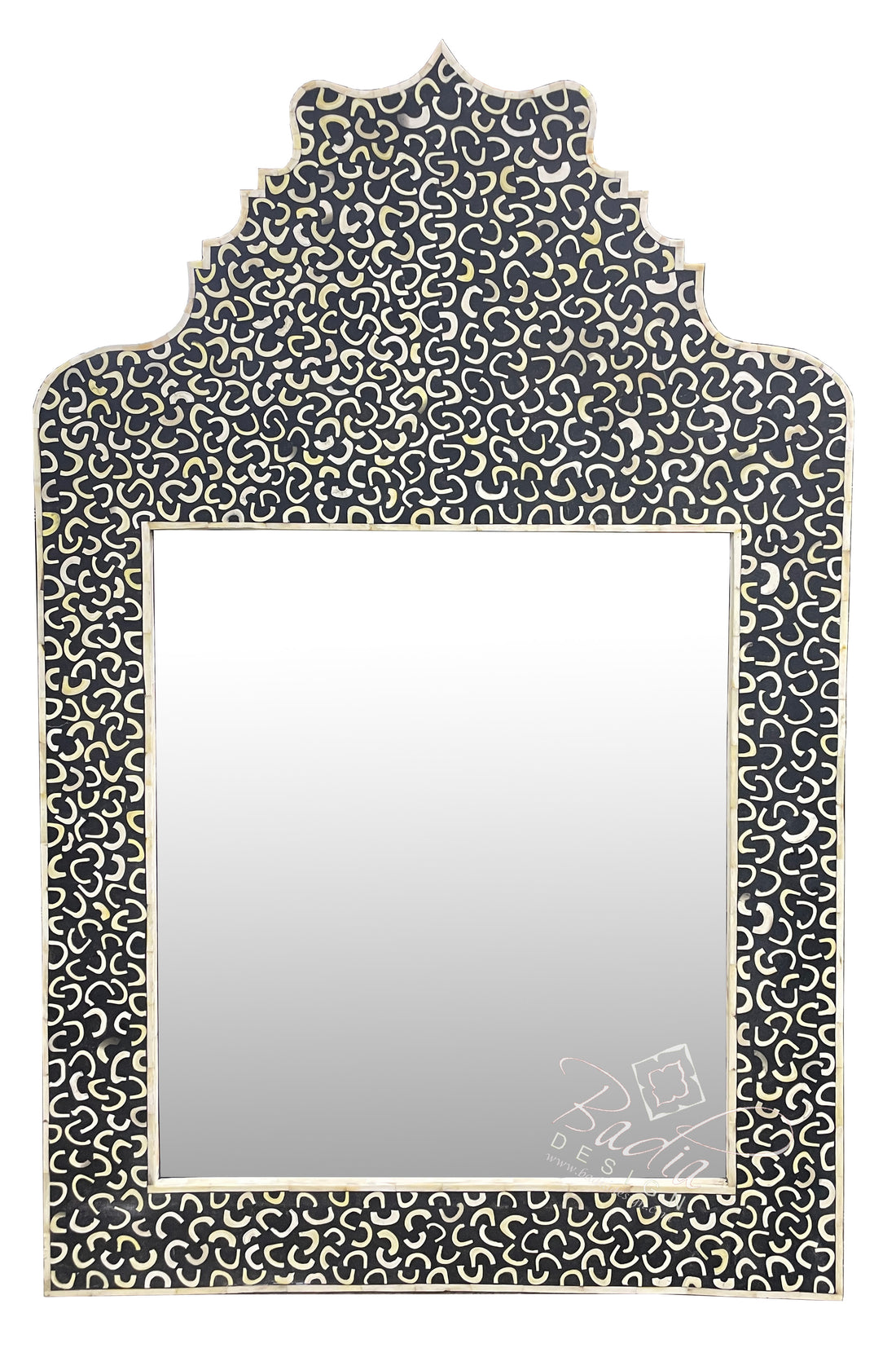 Rectangular Shaped White and Black Camel Bone Mirror