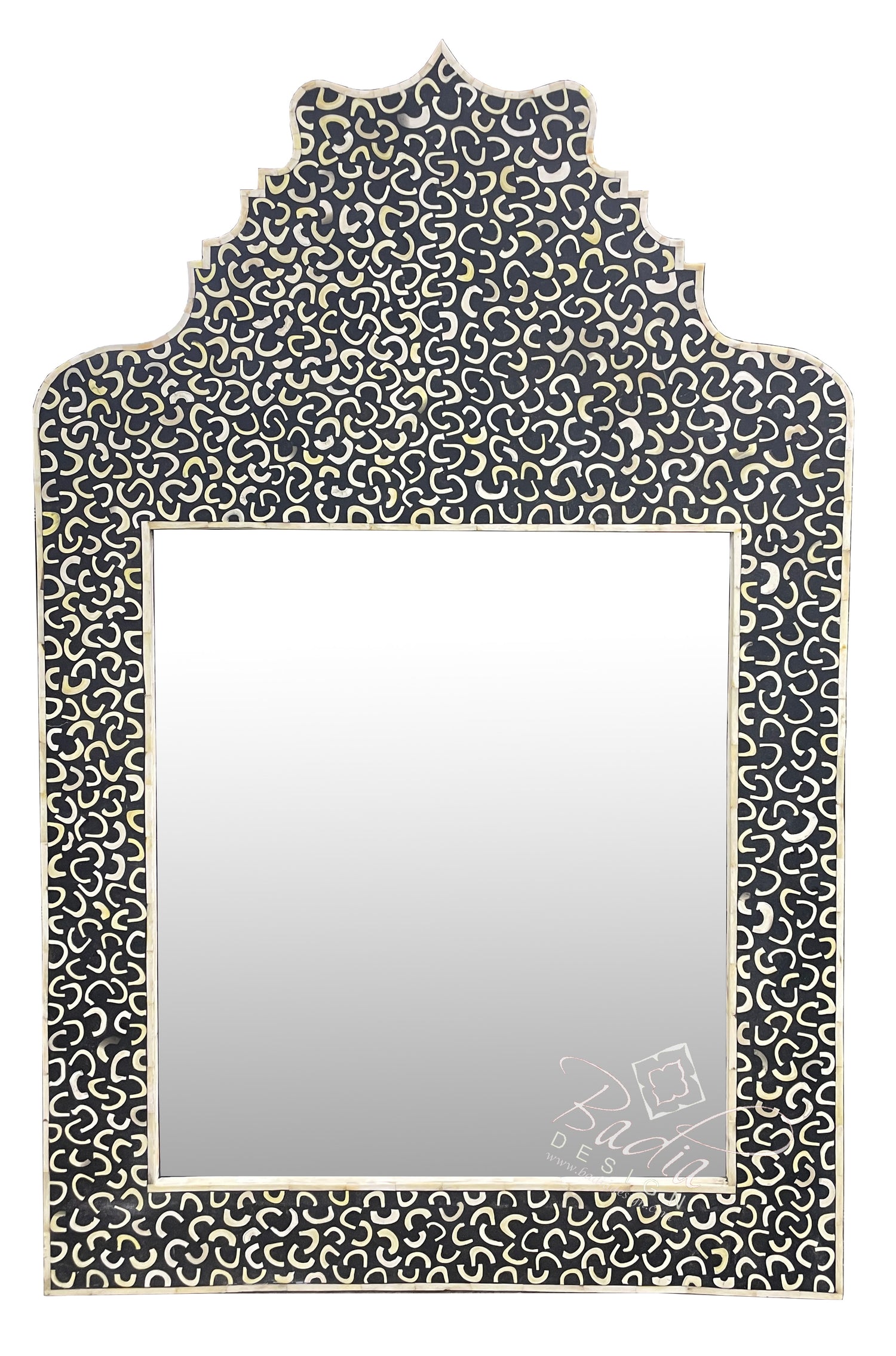 Rectangular Shaped White and Black Camel Bone Mirror