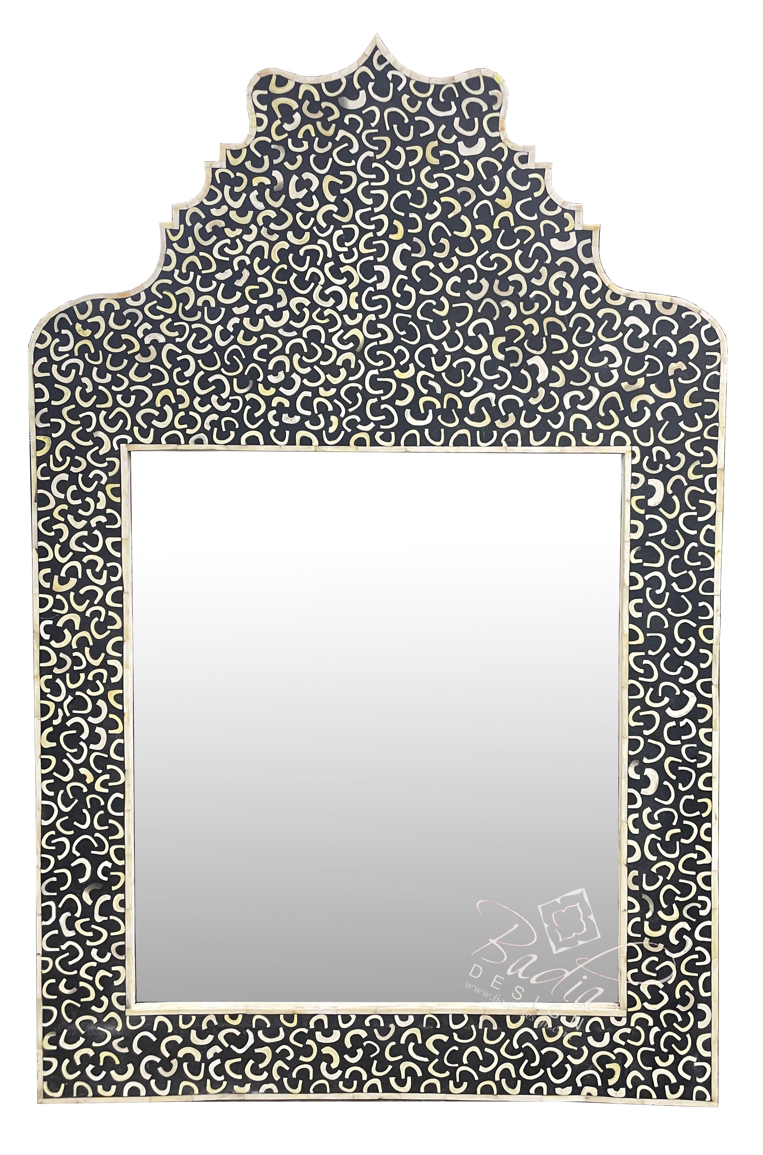 Rectangular Shaped White and Black Camel Bone Mirror
