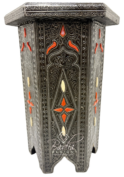 Octagon Shaped Metal and Bone Side Table with Glass Top