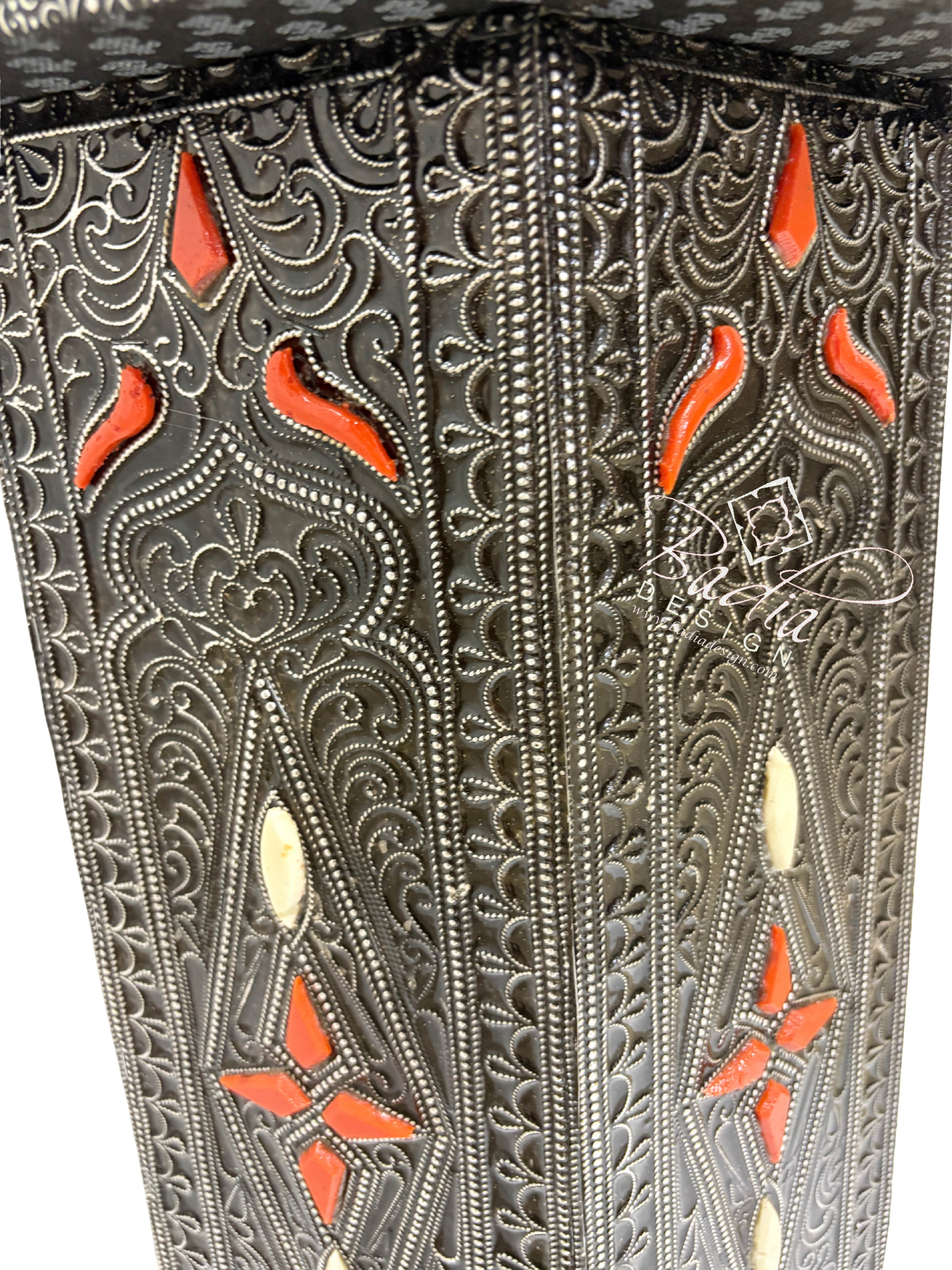 Octagon Shaped Metal and Bone Side Table with Glass Top