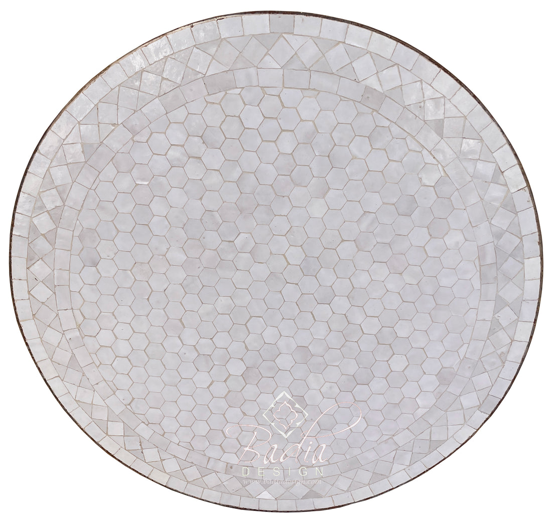 24" Intricately Designed White Round Tile Table Top