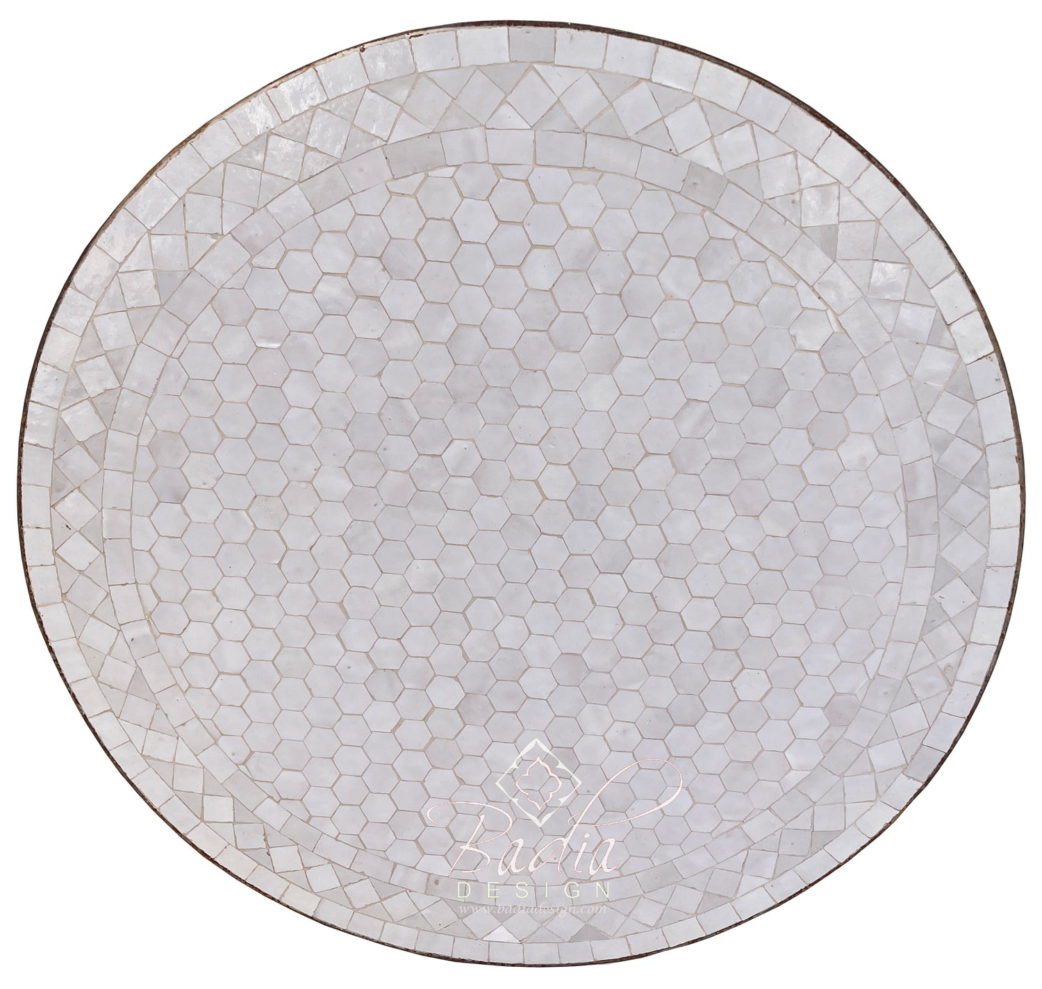 24" Intricately Designed White Round Tile Table Top