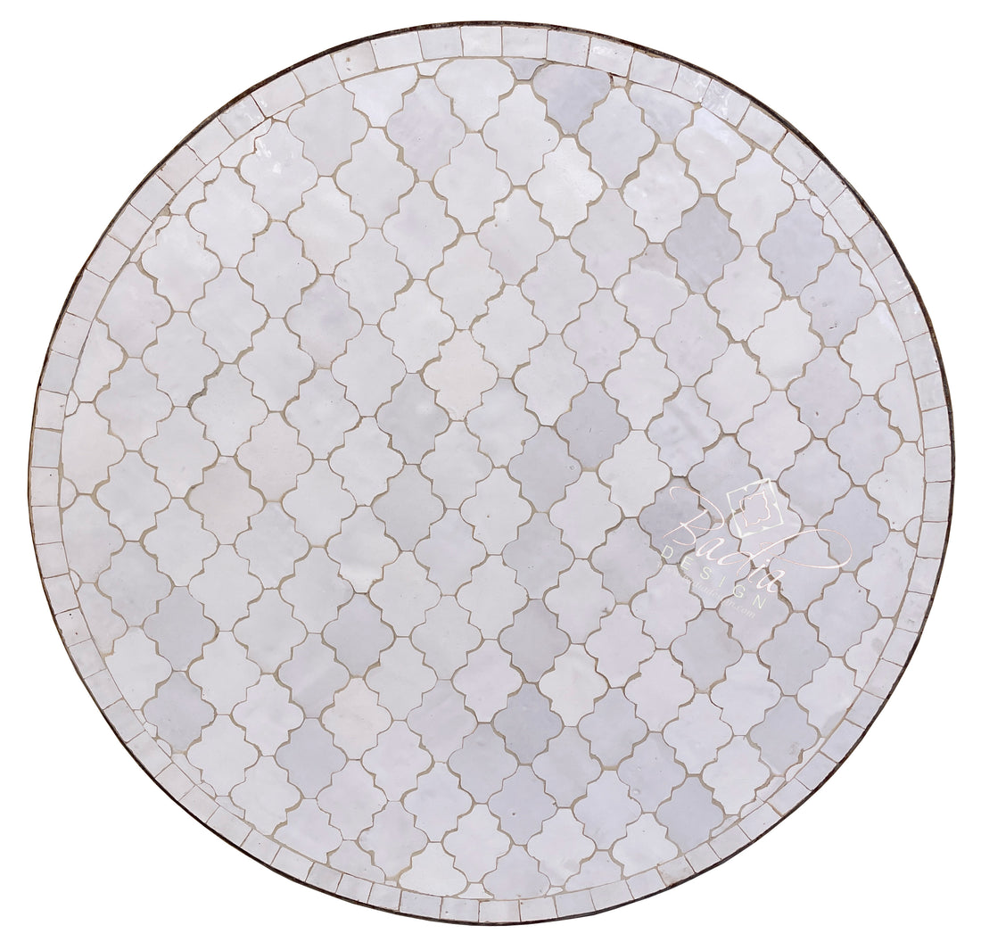 24" Intricately Designed White Round Tile Table Top