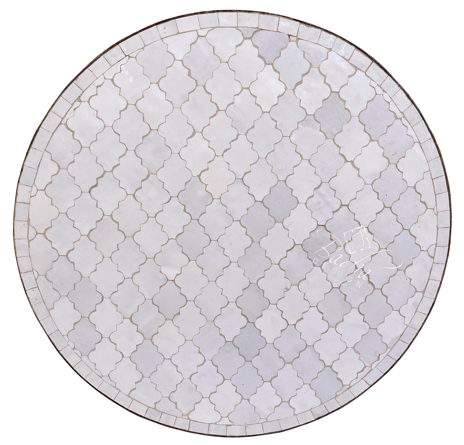 24" Intricately Designed White Round Tile Table Top