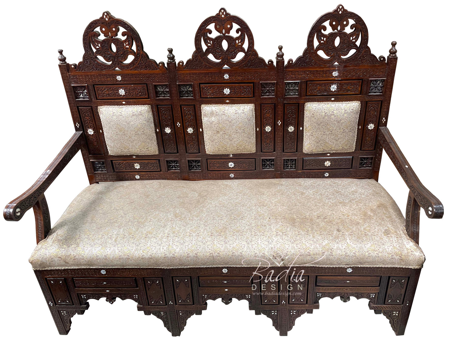 Mother of Pearl Inlay Bench with Fabric Seat - CW-B020