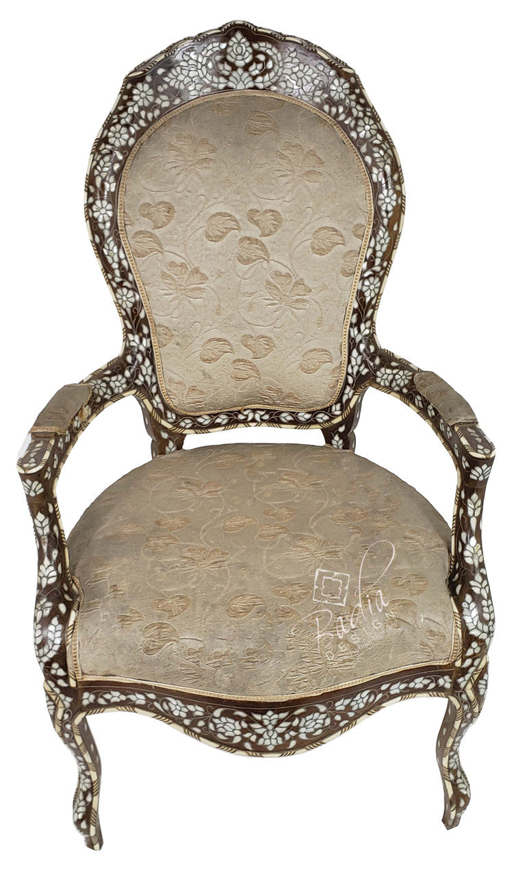 Mother of Pearl Inlaid Chair with Fabric Seat