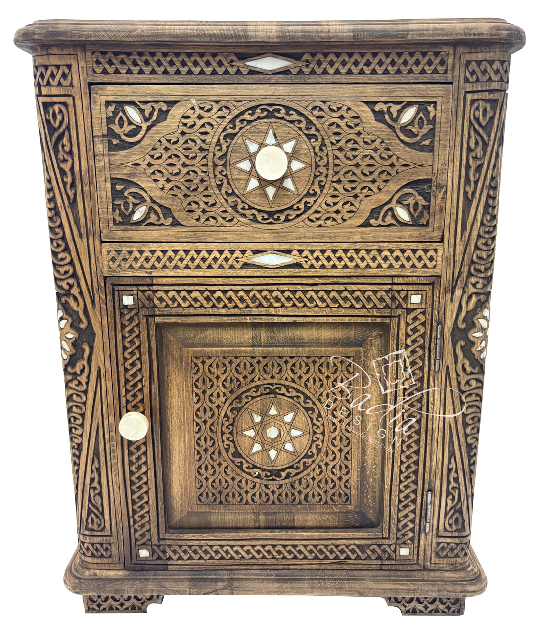 Mother of Pearl Inlay Bedside Light Stained Nightstand