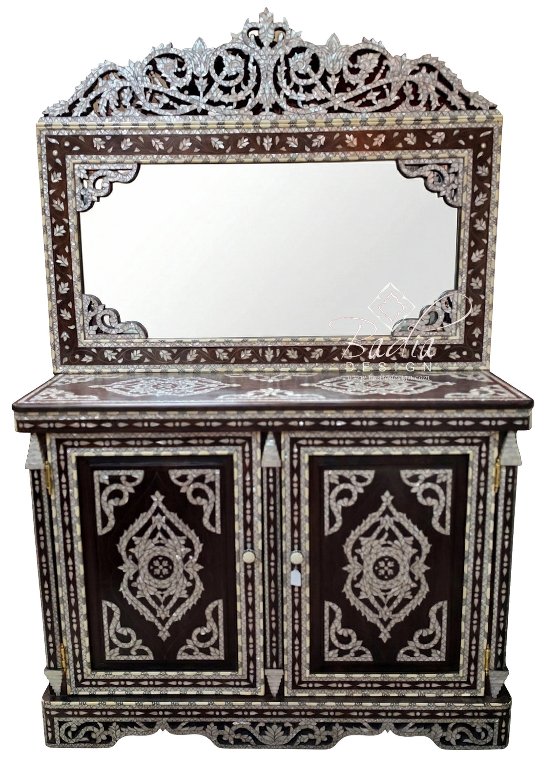 Moroccan Mother of Pearl Inlay Cabinet with Mirror