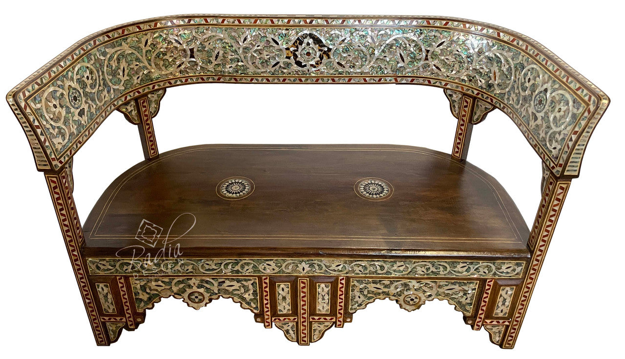 Moroccan Mother of Pearl Inlay Bench