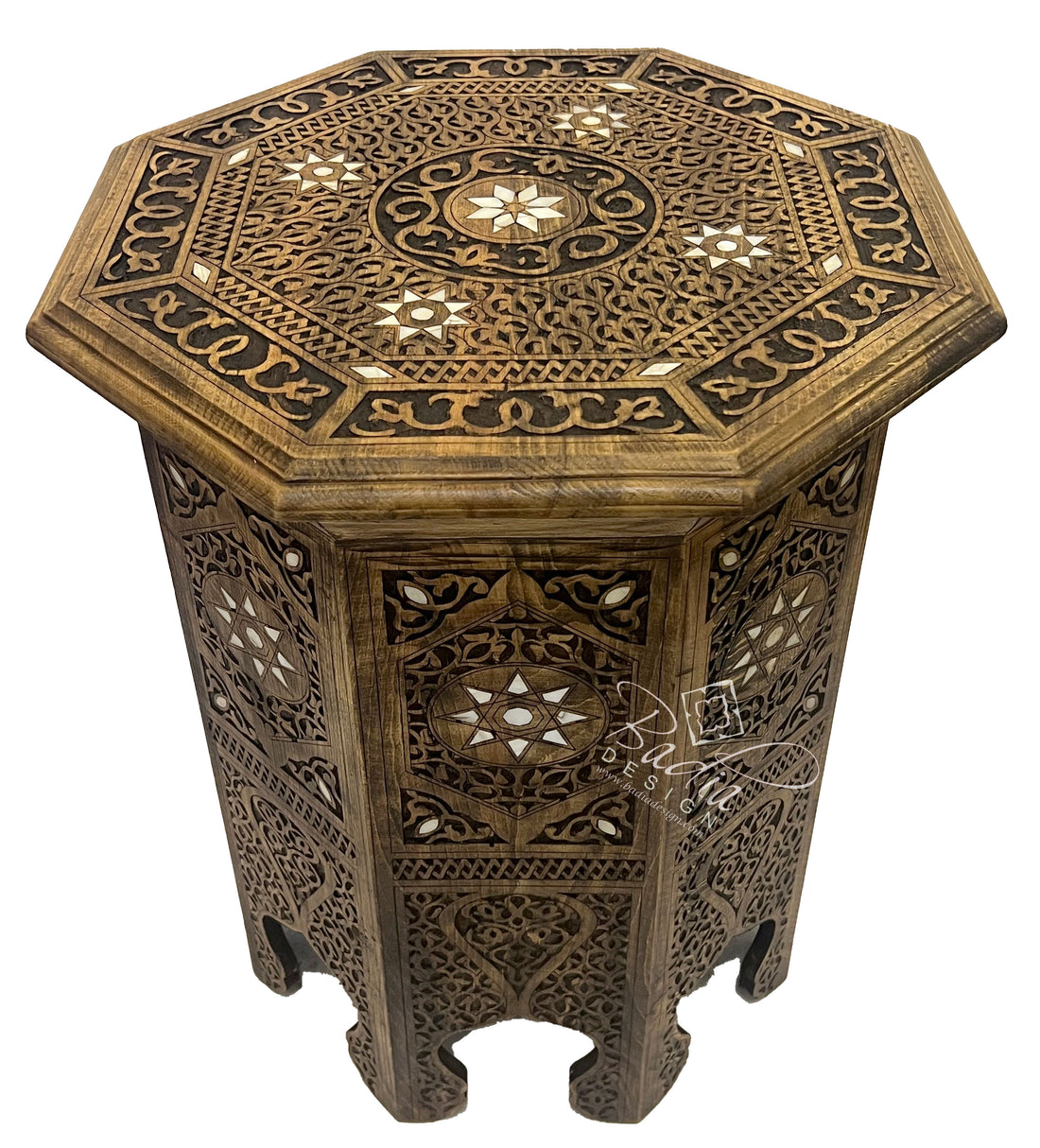 Moroccan Mother of Pearl Inlay Hand Carved Accent Table