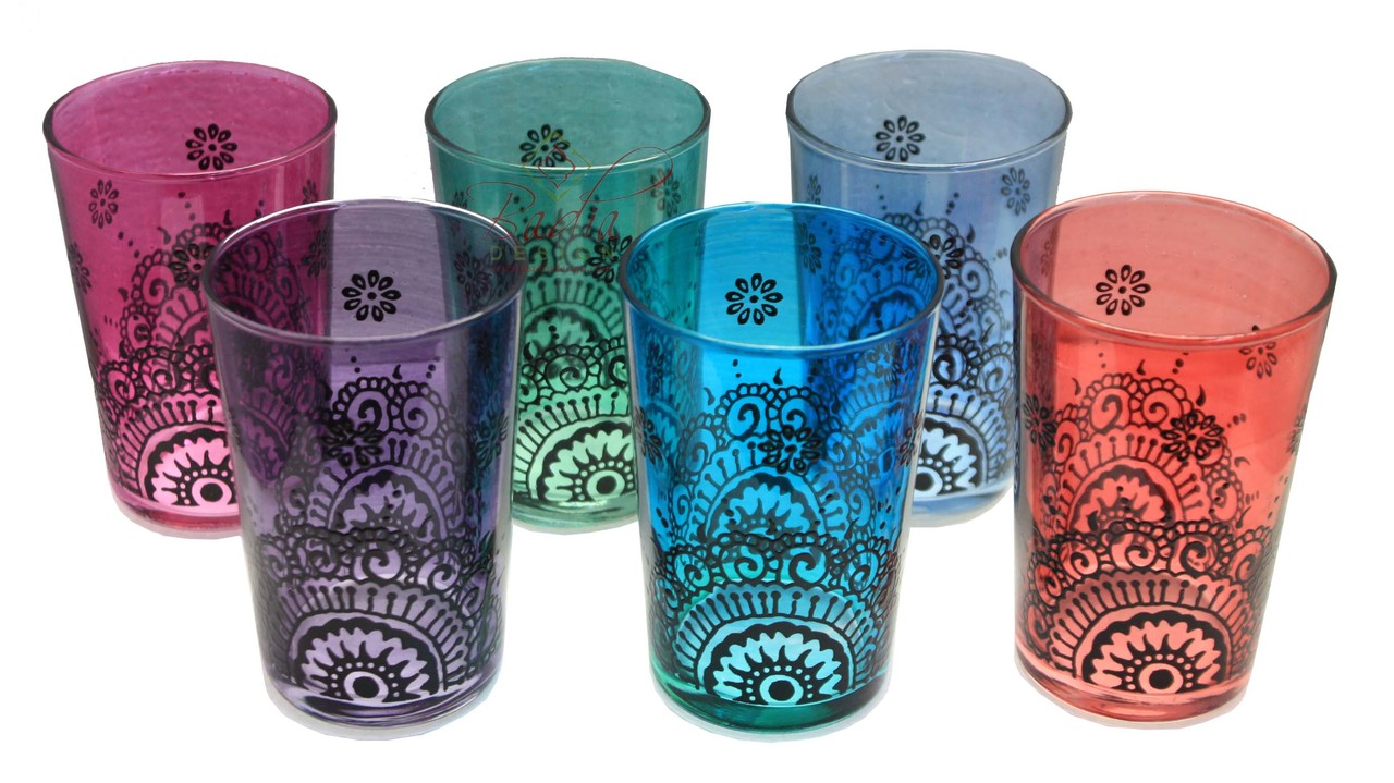 Moroccan Multi Color Beverage Glass Set - Pack of 6