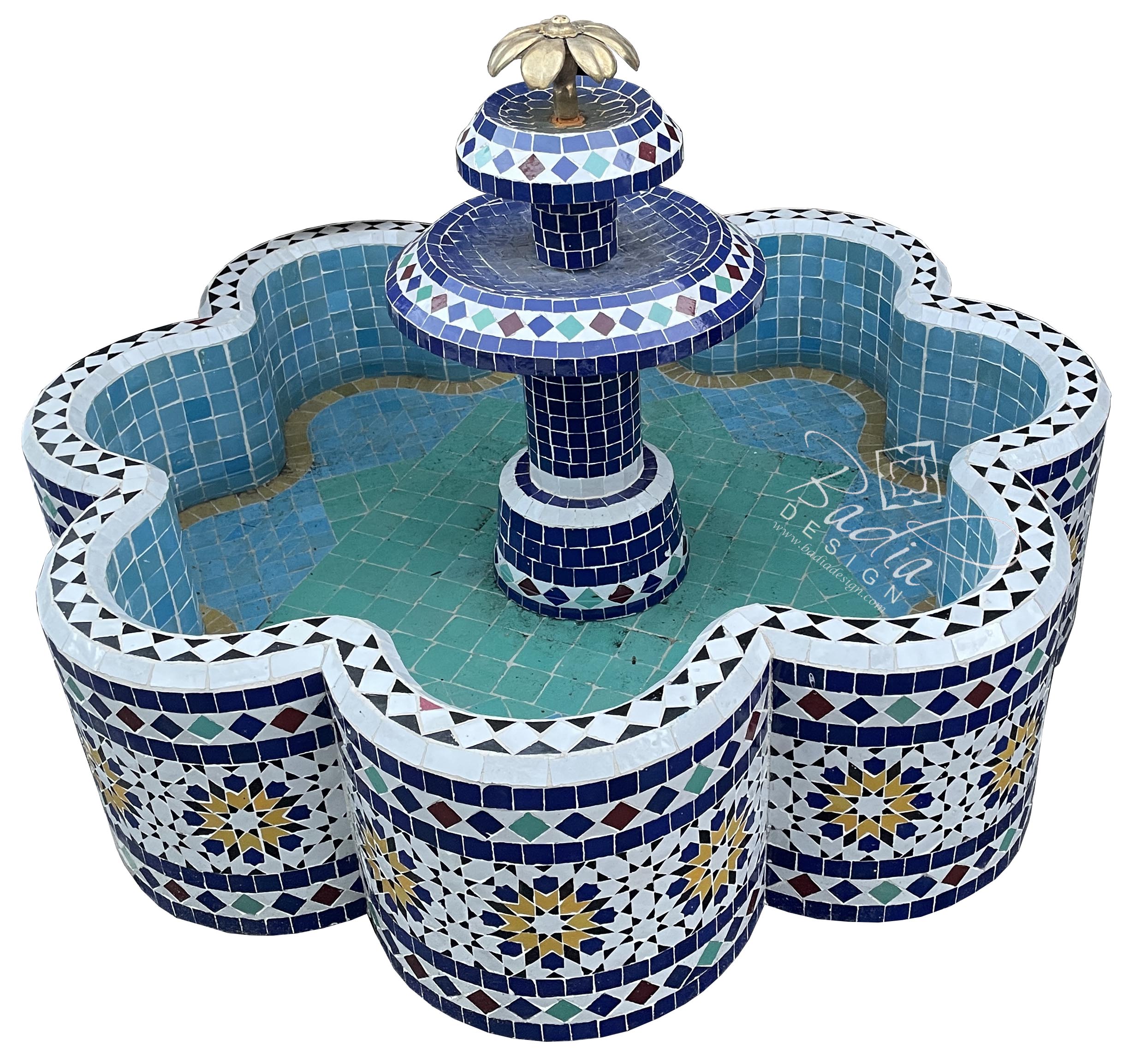 Moroccan Multi-Color Mosaic Floor Water Fountain
