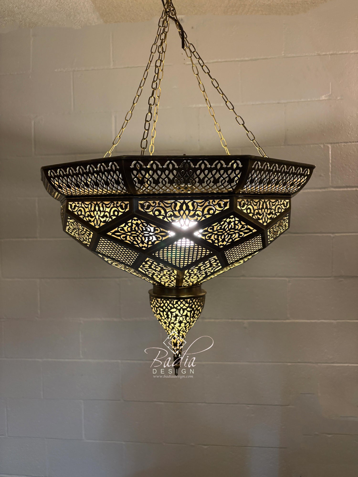Multi-Tiered Brass Chandelier with Geometric Designs