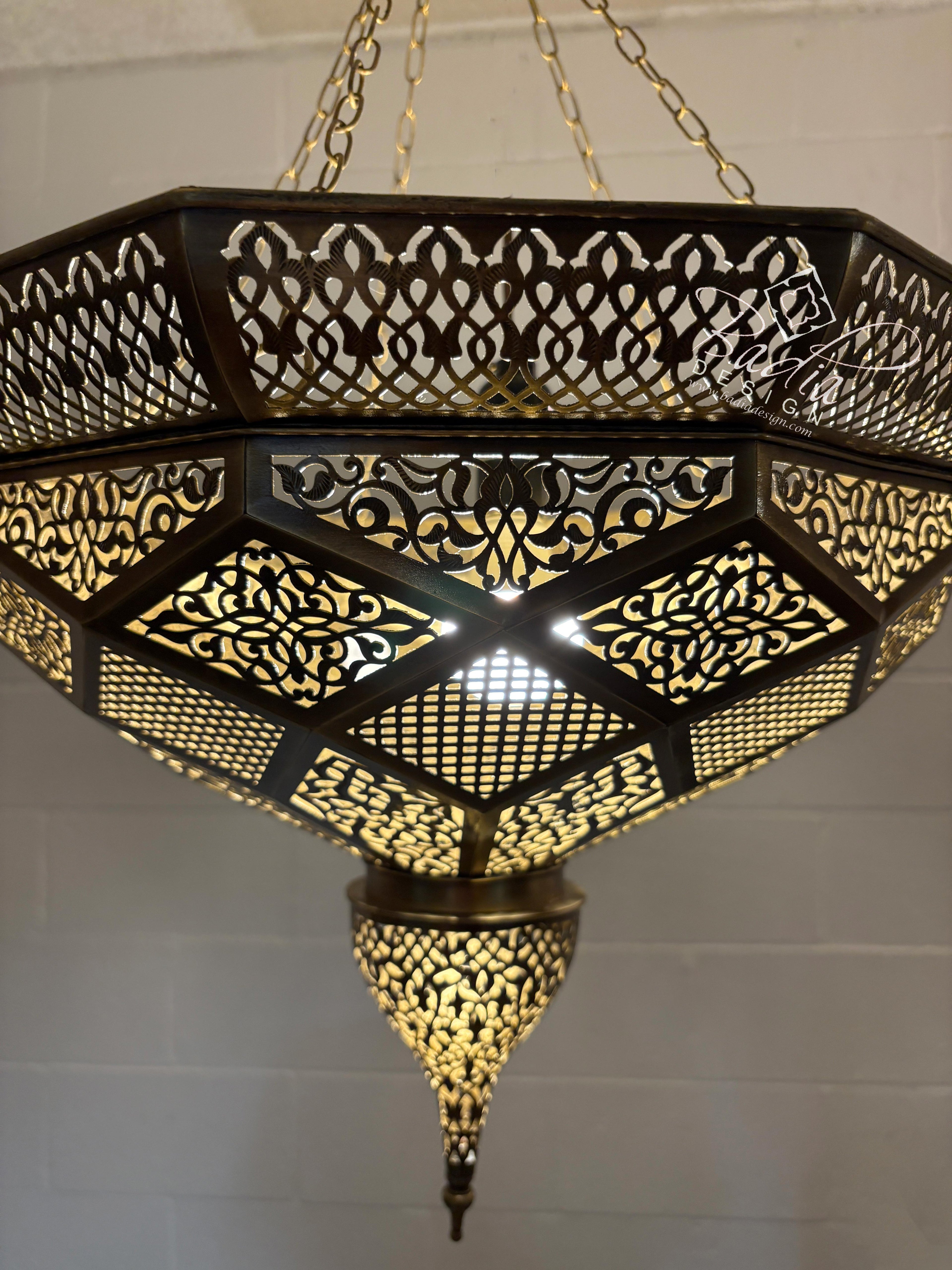 Multi-Tiered Brass Chandelier with Geometric Designs